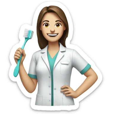Woman dentist brown hair holding toothbrush smiling wide  sticker