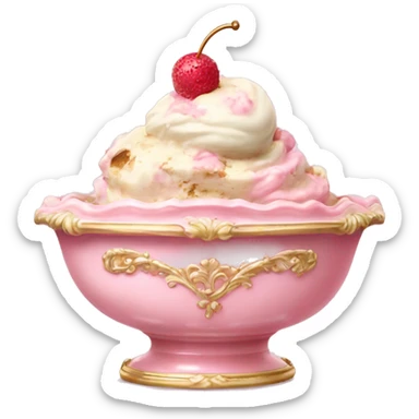 vintage light pink rococo bowl with ice cream sticker