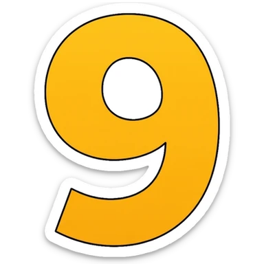 Number 9 on a yellow volumetric background sticker