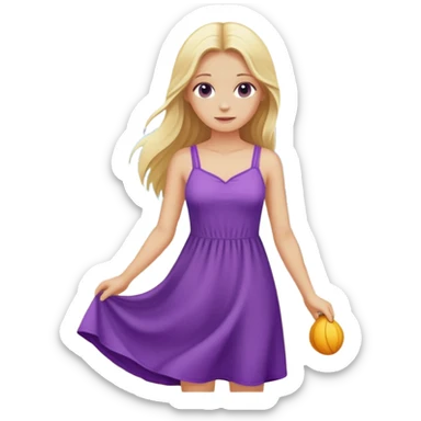 Girl with long blonde hair on beach with purple sundress  sticker