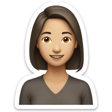 Asian American woman brown shoulder length hair smiling sticker