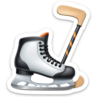 Please, make An icon featuring The background shows a packed stadium with cheering fans, bright arena lights, and an icy rink and close-up shots of key hockey equipment: a hockey stick, puck, and skates. Transparent background highlights the essentials of the game and the thrill of the sport. sticker