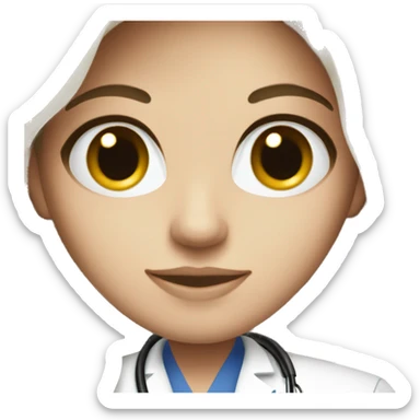 Beautiful white doctor with brunette long hair and black eye color sticker