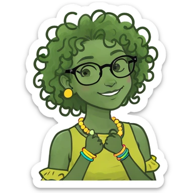 curly haired girl in glasses sticker