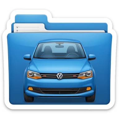 A **simple emoji-style icon** of a **blue multipocket folder**, clean and minimal, with **layered inner tabs**, subtle shading, and a **small blue Volkswagen Jetta car symbol** on the front. blue folder
 sticker