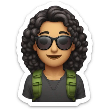 Beau jeune brun cheveux noir bouclé coupe dégradé avec une tortue met de lunette noir et grand de taille et musclé sticker