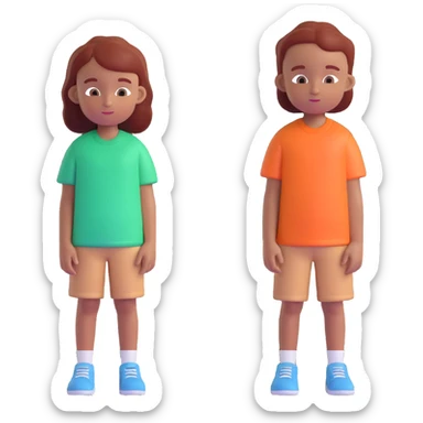 Slightly increase the volume of the upper body of the girl, separate the girl and the boy from each other, make the skin color the same for both. Keep the cartoonish 3D style. Keep the background transparent. sticker