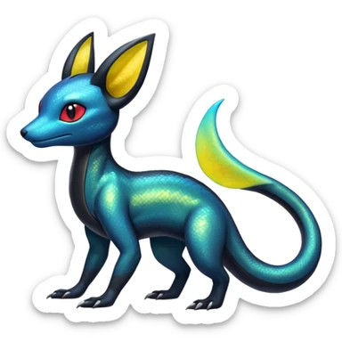 Colorful Iridescent Exotic Salandit-Aurorus-Umbreon-Fakémon-hybrid-creature (full body)  sticker