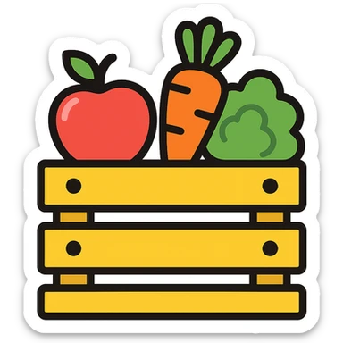 colored icon of a crate with produce representing goods sticker