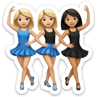 Emoji of 3 Girls dancing one with blonde hair, one tan skin with brown hair and one with black hair sticker