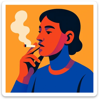 person smoking, neutral expression, simple background, modern illustration style, vibrant colors sticker