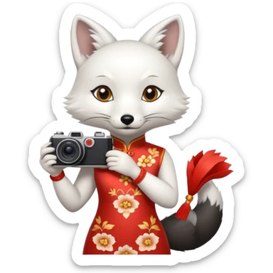 white fox, cheongsam ancient white fox with camera sticker