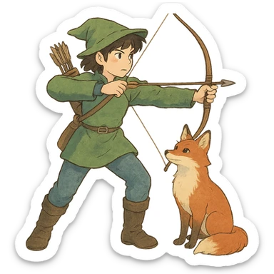 ghibli style archer and fox sticker