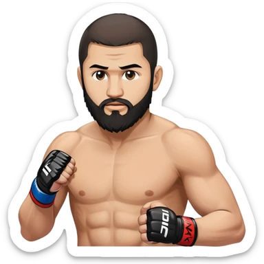Islam Makhachev UFC fighter with beard in fighting stance, Dagestani MMA champion sticker