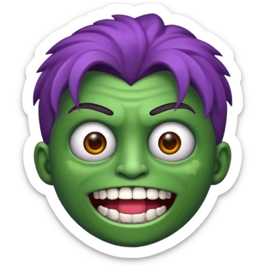 Zumbi verde com dentes prata e cabelo roxo novo sticker