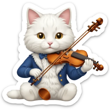 white cat play violin sticker