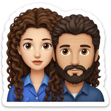 pareja de Mujer morena rizada cabello largo castaño ojos oscuros y hombre piel blanca con caballo oscuro con barba y ojos marrones sticker