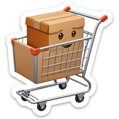 shopping cart with a small box inside sticker