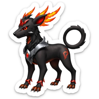 Futuristic volcanic elemental badass cool tough evil Houndoom-Houndour-Genesect-Pokémon-Fakémon-hybrid-creature sticker