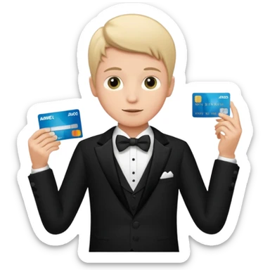make a genmoji of a boy with a an amex card in hand and wearing a tux sticker