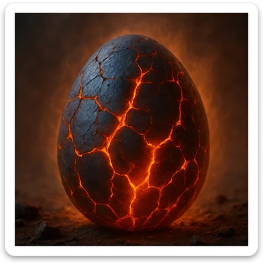 a realistic lava egg with dark stone shell, fiery cracks, heat shimmer effect sticker