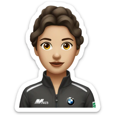 Brunette girl with brown eyes with a car bmw M4 competence sticker