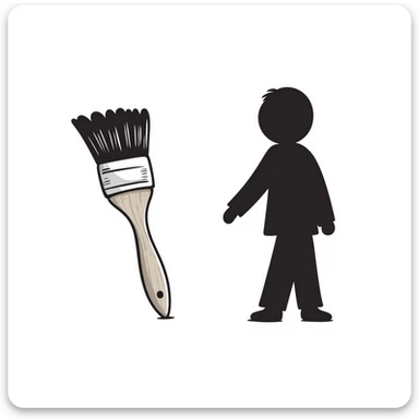 A paintbrush morphing into a metal human figure silhouette, representing artistic identity sticker