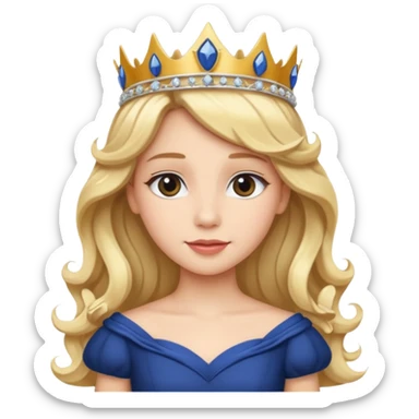 Princess in Navy Dress with Tiara, long wavy Blonde Hair sticker