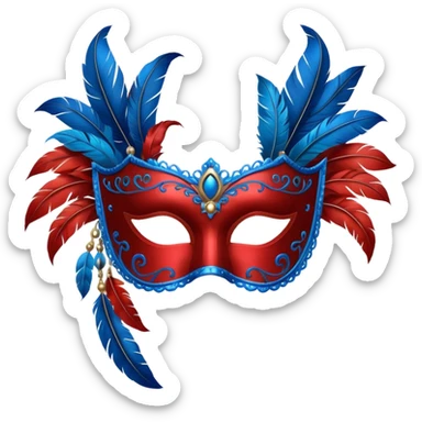 masquerade mask grey with blue and red feathers sticker
