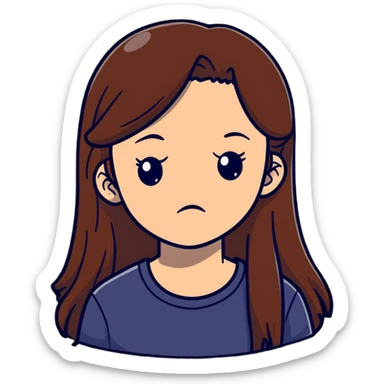 Teenage girl with long brown hair and sad expression, Hannah Baker character sticker