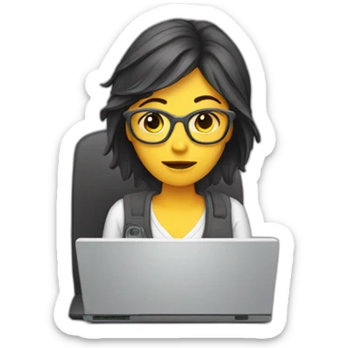 exhausted woman programmer with computer sticker