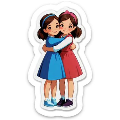 Two brunett girls hugging sticker
