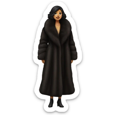 Dark haired woman wearing big full length fur coat sticker