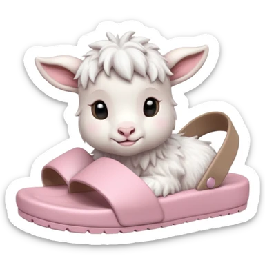 an all white lofi baby goat emoji wearing monochromatic pastel pink chunky slides sticker