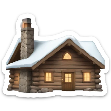 Snowy log cabin with a stone chimney, decorated for Christmas  sticker