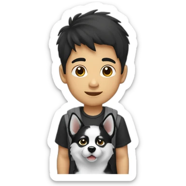 an-asian-boy-accompanied-by-pomsky-black-white sticker