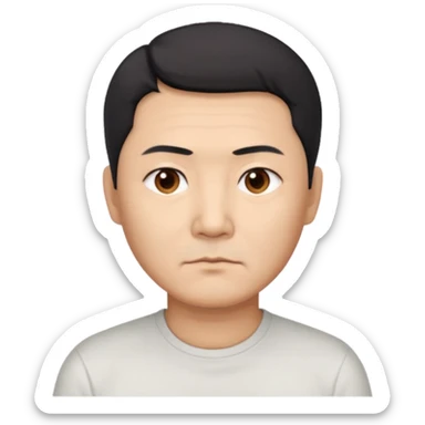 Chinese man 52 years old, calm serious expression, short black hair with gray temples, brown eyes, simple white shirt sticker