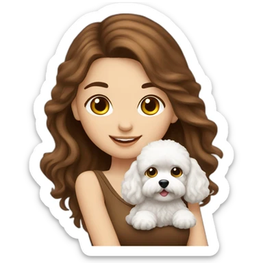 Long brown hair turkish girl with white maltipoo sticker