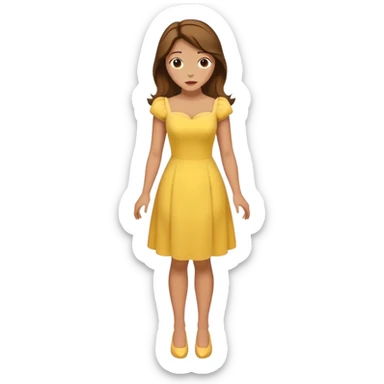 full body Belle with yellow dress and brown hair, showing entire figure from head to feet, minimal style sticker