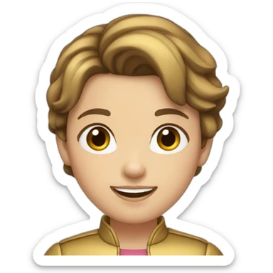 girl-short brown hair-gold jacket-smile-ear rings sticker