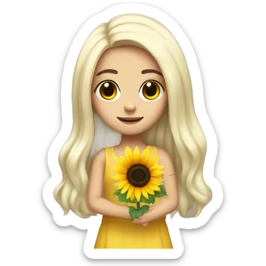 black hair white girl medium long hair holding sunflower sticker