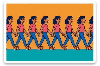 animated sequence of a woman walking on a horizontal runway, step-by-step walking frames, vibrant toon style sticker