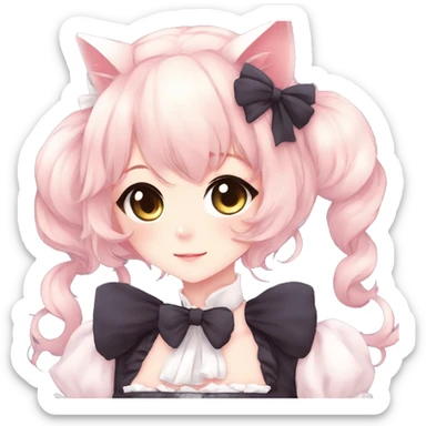 Gorgeous anime style catlady with blushing face with maid outfit bow tie idol model kawaiicore pearly petite simplistic aesthetic trending style sticker