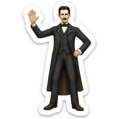 nikola tesla with an arm up full body sticker