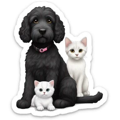 Black labradoodle and white and grey kitten sticker