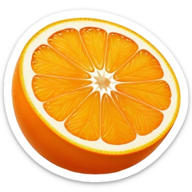 Cinematic juicy orange, sliced open to reveal glistening, bright citrus flesh, soft golden highlights, fresh and refreshing, natural and vibrant. sticker
