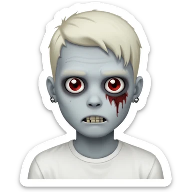 zombie boy with emo hair piercings and white shirt sticker