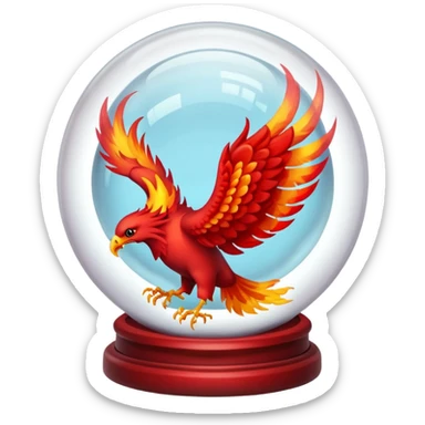 A red fiery phoenix inside a transparent crystal ball with no stand sticker