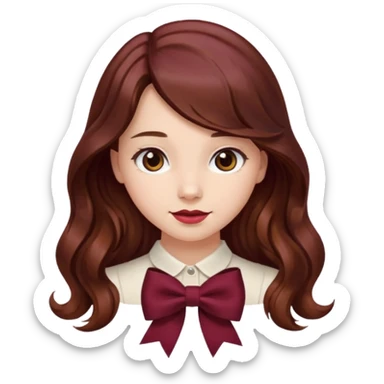 girl wavy long hair brown hair with a burgundy bow sticker