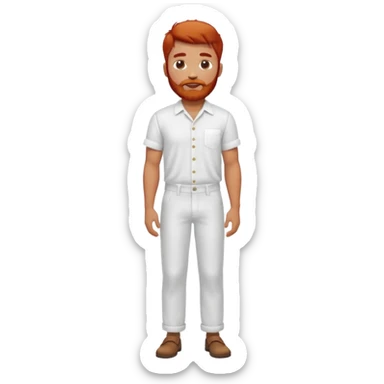 Chico moreno, pelirrojo, barba, camisa lino blanca y pantalón blanco cuerpo entero sticker